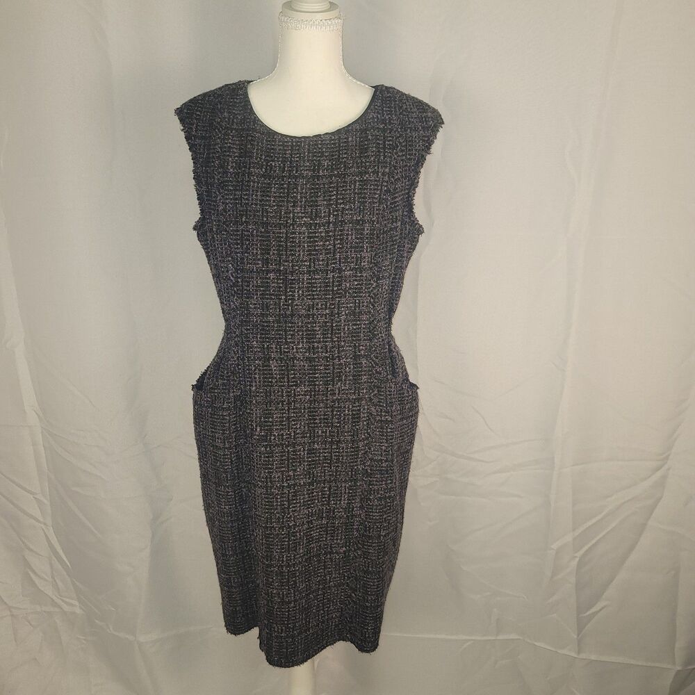 MICHAEL Michael Kors Sz 12 Purple Black Frayed Tweed Boucle Sheath Dress Pockets